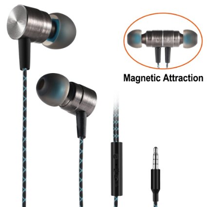 Earphones,Magnet Attraction Sport In-Ear Earbuds Heaphones Headset Stereo Bass with Mic for Smartphones, Tablets, Music player (Gray)