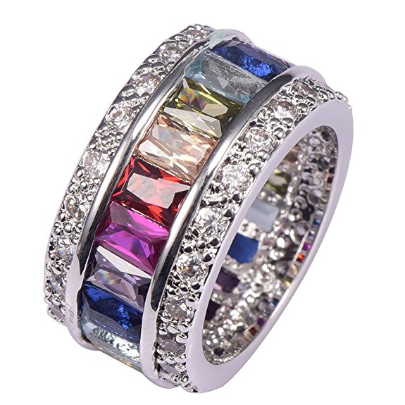 Weina Women's 925 Sterling Silver 11.98cttw Gemstone Filled Morganite Topaz Garnet Amethyst Ruby Aquamarine Ring