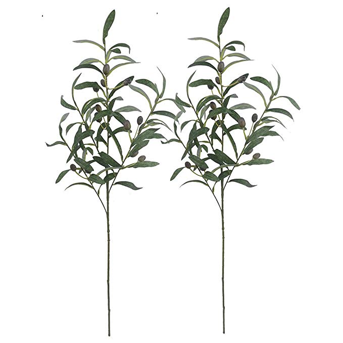 Bird Fiy 28" Artificial Olive Plants Branches Fruits Branch Leaves Indoor Outside Home Garden Office Wedding Décor 2PCS