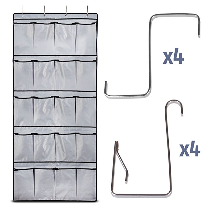 Heavy Duty Over the Door Shoe Organizer with 8 Extra-Thick Hooks and 20 Spacious Pockets | Rip-Resistant Hanging Rack | Versatile Storage Holder for Shoes, Pantry, Bathroom & More