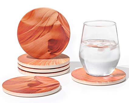 DOWAN Stone Drink Coaster Set, Natural Coasters With Cork Backing, Grand Canyon Varying Patterns, Multicolor, Set of 6