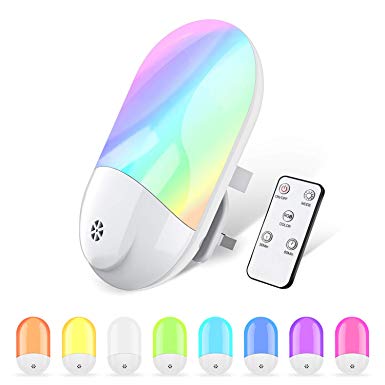 LED Night Light Plug in Wall - Automatic Dusk to Dawn Sensor RGB Color Changing Night Lights | Remote Control Color Change LED Night Light for Kids, Bedroom, Hallway, Kitchen, Stairs