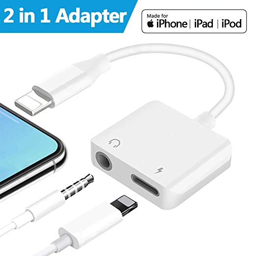 Headphone Adapter to 3.5 mm Headphone Jack Compatible with iPhoneX Charge Connection Converter Audio Adapter for iPhone 7/7Plus 8/8Plus/X,Support Music Control Charger Support iOS11 or Later