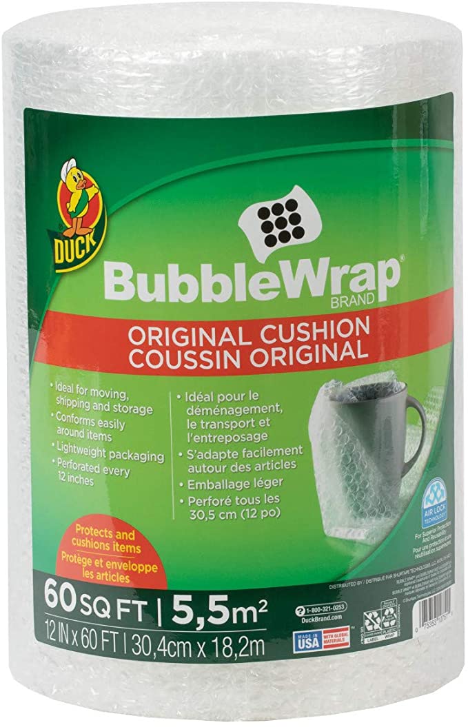 Duck Brand Bubble Wrap Roll, Original Bubble Cushioning, 12" x 60', Perforated Every 12" (287007)