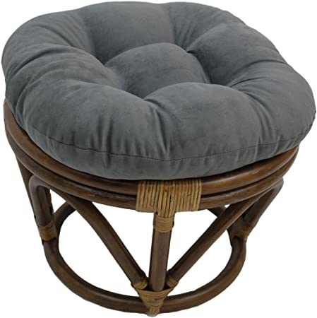Blazing Needles Solid Microsuede Tufted Round Footstool Cushion, 18", Steel Grey