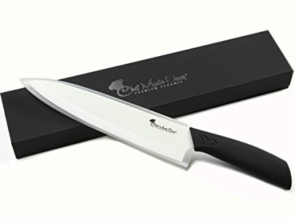 Chef Made Easy Ceramic Chef's Knife 8 Inch - Cutlery Kitchen Chef Knife with Elegant Gift Box and Custom Sheath- (Black)