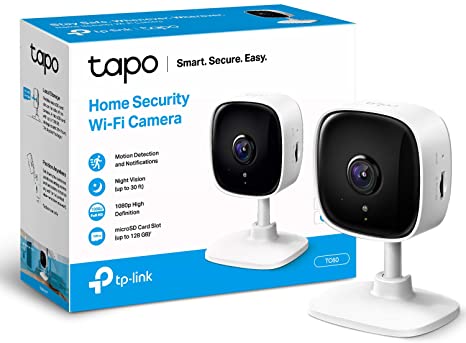 TP-LINK Tapo Mini Smart Security Camera, Indoor CCTV, Works with Alexa&Google Home, No Hub Required, 1080p, 2-Way Audio, Night Vision, SD Storage, Device Sharing (TC60)