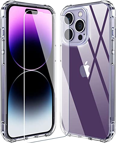 Ailun Compatible for iPhone 14 Pro Max[6.7 inch] [1 x Phone Case 1 x Glass Screen Protector] Shock Absorption Bumper PC and TPU Clear Cover, Dynamic Island Compatible, Sensor Protection Tempered Glass