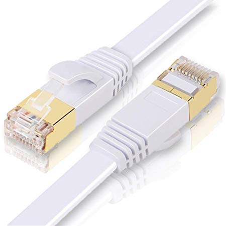 ULTRICS® 20m Cat7 Ethernet Cable, High Speed Computer Router Network Flat LAN Cable with Professional Gold Plated Headed Plug STP Wires CAT 7 RJ45 Internet Networking Modem Cable White