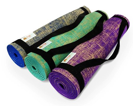 Natural Jute/Eco PVC Premium Yoga Mat with Carry Strap by YogiMall, Free of Harmful Substances, Dual Sided, Durable, Extra Long 72", Thick, Best Non Slip Exercise Yoga Mat, 100% Money Back Guarantee!