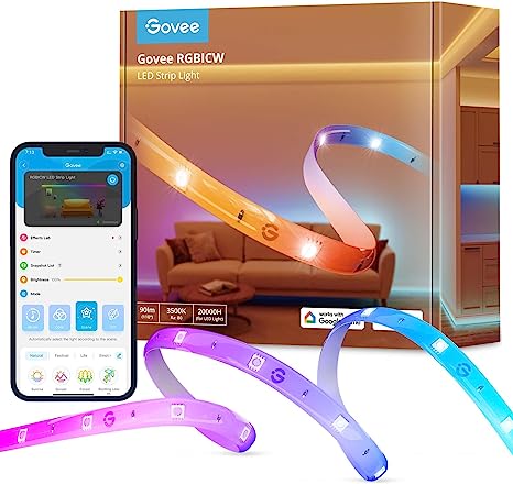 Govee RGBIC LED Strip Lights for Bedroom with Warm White 65.6ft, Smart LED Strip Lights Alexa Compatible, DIY Multiple Colors on One Line, Color Changing LED Lights Music Sync, 2 Rolls of 32.8ft