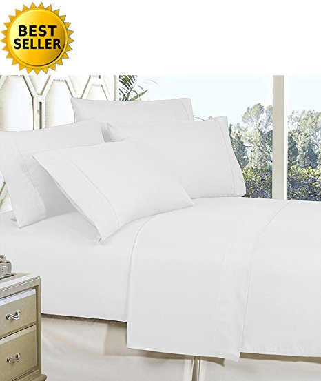Mattrest Luxury Silky Soft - Wrinkle Resistant 1500 Thread Count Egyptian Quality Super Soft Fade Resistant 4-Piece Bed Sheet Set, Deep Pocket, Queen White