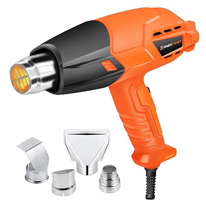 Enertwist 1500W Heat Gun Kit with 4 Nozzle Attachments, Dual Temperature Hot Air Gun Heating Protect for Shrink Wrapping, Paint Removal, Rusted Bolt Stripping, Wire Shrinking, Crafting, ET-HG-1500D