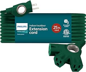 Philips EZGrip Outdoor Extension Cord with Multiple Outlets, Grounded 3 Prong Extension Cord, Long Extension Cord with Multiple Outlets, Heavy Duty Extension Cord, 25 Ft, 16 AWG, Green, SPC6253ZG/37