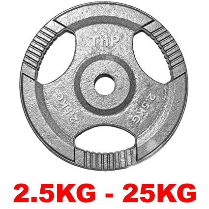 TNP Accessories® Cast Iron Standard 1" Radial TRI-GRIP Hammertone Disc Weight Plates EZ Bar Curl Barbell Dumbbell Weight Plate Fitness Gym 2.5kg to 25kg Weights Set