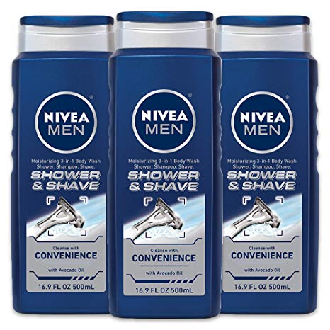 NIVEA Men Shower and Shave 3-in-1 Body Wash 16.9 Fluid Ounce (Pack of 3)