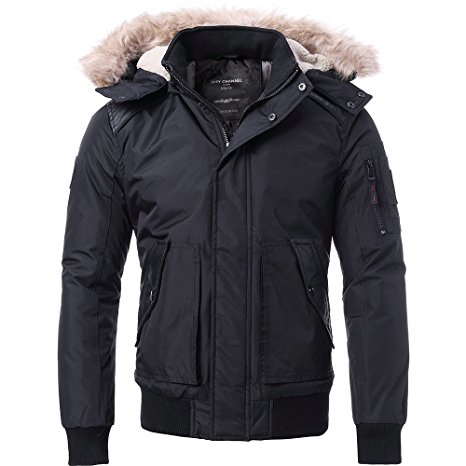 FLY HAWK Men's Hooded Thick Cotton Puffer Jacket Winter Quilted Snorkel Parka With Detachable Faux Fur Collar Anorak Coat