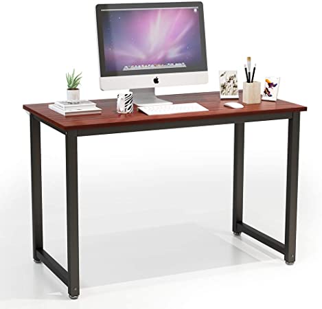 HATON Computer Desk, 47.2”23.6”Simple Modern Style Wood Computer Table Writing Gaming Desk with Sturdy Metal Frame for Home Office Study, Easy Assembly - Teak