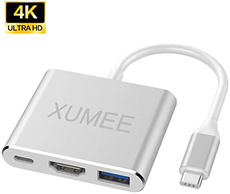 USB C to HDMI Adapter, USB Type-C (Thunderbolt 3 Compatible) Multiport Hub, 3-in-1 with 4K HDMI USB 3.0 USB-C Fast Charging Port, Compatible with MacBook,Samsung Galaxy S20/Note10, Surface Book 2,etc