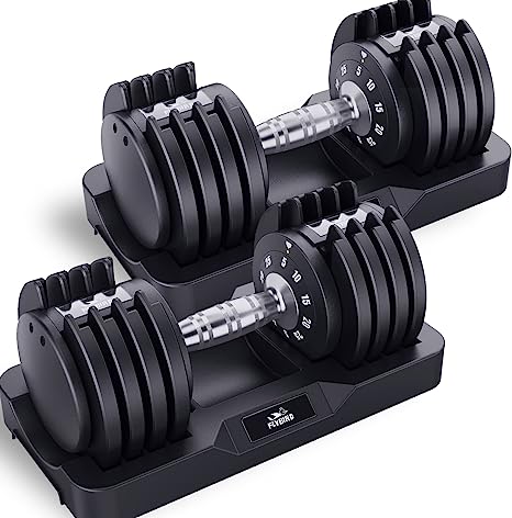 FLYBIRD Adjustable Dumbbell,25LB/25LBx2 Dumbbell for Men and Women with Anti-Slip Metal Handle,Fast Adjust Weight by Turning Handle, Black Dumbbell with Tray Suitable for Full Body Workout Fitness