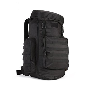 Protector Plus Military MOLLE Backpack Rucksack Tactical Gear Bag Adjustable 70-85L Larege Capacity Assault Pack For Hunting Camping Trekking (Black)