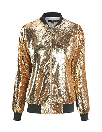 ASMAX HaoDuoYi Womens Sparkle Mermaid Sequin Long Sleeve Zipper Front Bomber Jacket