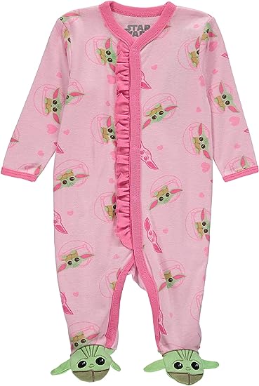 STAR WARS Baby Girls Baby Yoda Pajamas One Piece - Baby Footie Pajamas - Baby Girl Sleepers