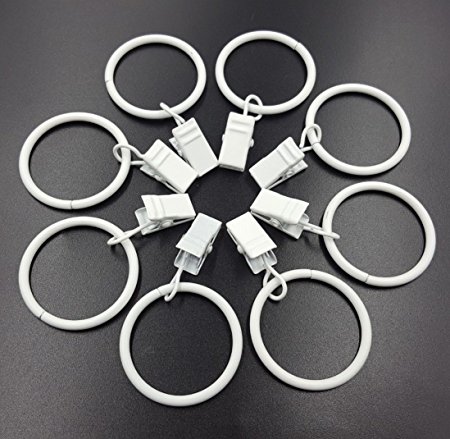 Aiskaer 32 Pieces Glossy White Metal Curtain Clip Rings 1.2 Inch Interior Diameter