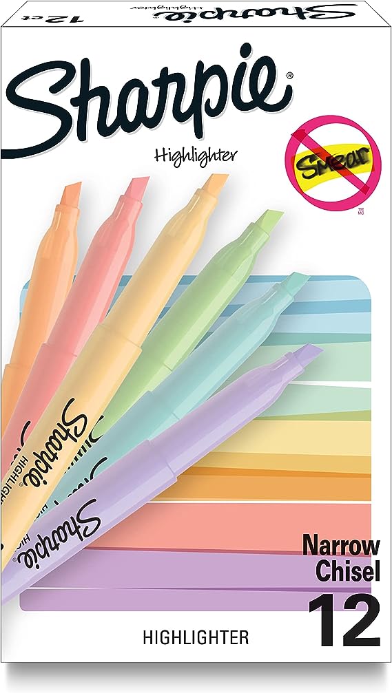 SHARPIE Pocket Highlighters, Mild Pastel Colors, Assorted, Chisel Tip, 12 Count