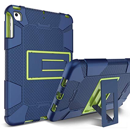 iPad 9.7 Case 2018 / 2017, iPad Air Case, BENTOBEN Kickstand Heavy Duty Full Body Shockproof 3-in-1 Hybrid Soft Silicone Hard PC Rugged Tablet Protective Cover for iPad 9.7 2018 / 2017 (6th / 5th Generation) & iPad Air, Navy Blue