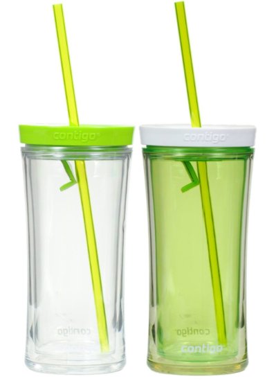 Contigo 16oz Shake n Go Tumblers Citron and Clear 2 Pack Includes Extra Straws