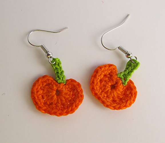 Crochet Mini Orange Pumpkin with Green Stem Earrings / Fall Pumpkin Earrings / Thanksgiving Pumpkin Jewelry / Costume Jewelry / Halloween / Fall Festival / Thanksgiving