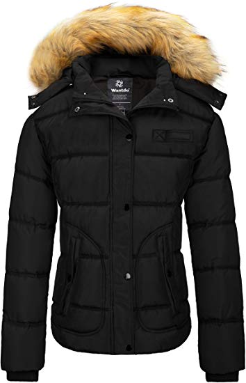 Wantdo Women's Casual Fur Hooded Thicken Quilted Outwear Jacket