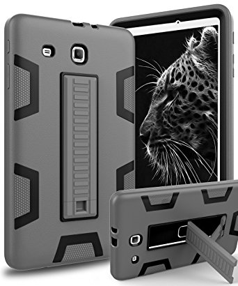 Galaxy Tab E 9.6 Case,TOPSKY[Kickstand Feature]Three Layer Hybrid Heavy Duty Full-Body Shockproof Anti-Slip Protective Case for Samsung Galaxy Tab E 9.6 inch Tablet,Grey/Black