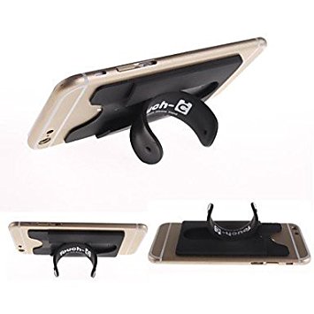 KaLaiXing brand Silicone Mobile Holder Self Adhesive Slim Phone Bracket Credit Card Stents 2 in 1 Mobile Phone Stand--black