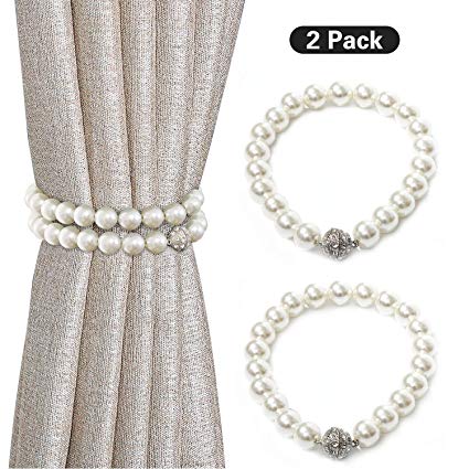Zwudy Curtain Tiebacks Magnetic Clips Holdbacks Buckle Pearl White Style Decorative Curtain (2 Pack)