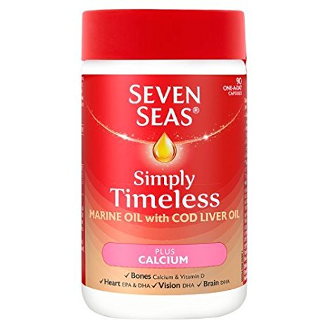 Seven Seas Simply Timeless Marine Oil with Cod Liver Oil, Plus Calcium, 90 capsules