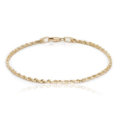 10k Yellow Gold Solid Diamond Cut Rope Chain Bracelet and Anklet for Men & Women, 2.25mm (0.09")