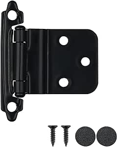 JQK 3/8 Inch Inset Cabinet Door Hinges Black, 10 Pack 5 Pairs Flush Face Mount Cupboard Self-Closing Kitchen Cabinet Hardware Hinges, CH201-BK-P10