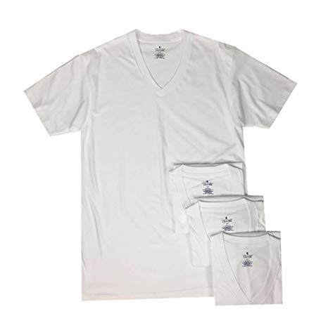 Stafford Men’s Tall/Extra Tall 100% Cotton V-Neck Undershirt, White, Short Sleeve, 4 Pack