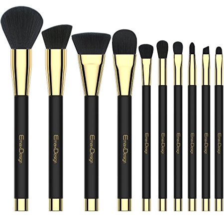 EmaxDesign 10 Pieces Makeup Brush Set Professional Foundation Blending Contour Eyeshadow Brow Blush Lip Eye Face Liquid Powder Cream Cosmetics Makeup Brushes tool Kit