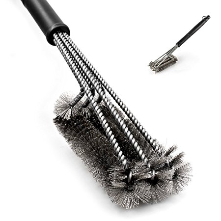 BBQ Grill Cleaning Brush, 18” Barbeque Cleaning Scrubber with 3 in 1 Brush Heads made of Woven Stainless Steel Bristle Wire