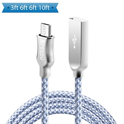 Airsspu Micro USB Cable,4Pack 3FT/6FT/6FT/10FT Long Premium Nylon Braided Android Charger USB to Micro USB Charging Cable Samsung Charger Cord for Samsung Galaxy S7 Edge/S7/S6/S4/S3,Note 5/4 (Gray)