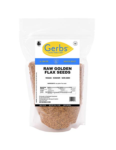Raw Golden Flax Seeds, 2 LBS - Top 12 Food Allergy Free & NON GMO by Gerbs - Vegan & Kosher