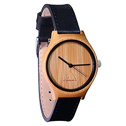 Luno Wear Hana, Women's Wood Watch, Bamboo, Genuie Leather