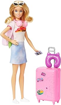 Barbie Doll & Accessories, Travel Set with Puppy and 10  Pieces, Suitcase Opens & Closes, Malibu Doll with Blonde Hair