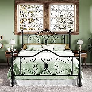 Allewie Queen Size Bed Frame with Headboard,Metal Bed Frame with Butterfly Pattern Design Headboard & Footboard,No Box Spring Needed,Easy Assembly,Black