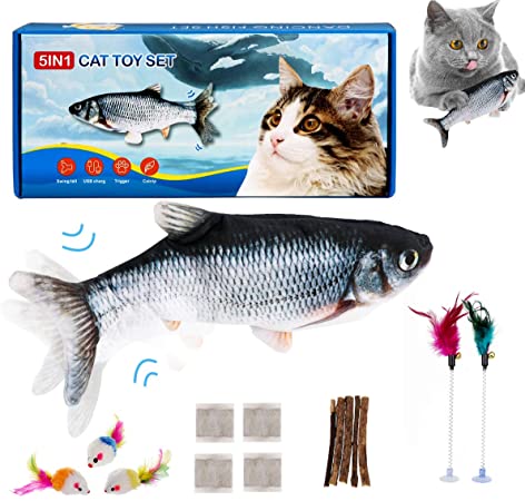 ETSP Flipping Fish Cat Toy, Interactive Cat Toy, Rechargeable Self Moving Fish Cat Toy, Dancing Wiggle Fish Catnip Toys for Indoor Cats, Realistic Funny Flipping Catfish Kicker Toy for Cat Exercise