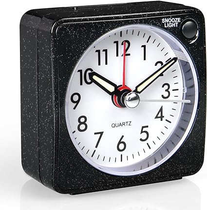 Vicloon Mini Size Alarm Clock, Silent Alarm Clock, No Ticking Battery Powered Bedside Clocks, Bedroom Alarm Clock with Snooze and Night Light for Bedroom, Office, Kitchen (Battery not included)