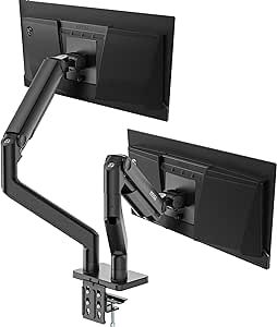 MSI MAG MT201D - Premium Heavy Duty Dual Monitor Stand Arms, 17-45" Support, VESA Compatible, Adjustable Spring Mount, 44 lbs per Screen, Clamp & Grommet, Quick Release Plate - Black